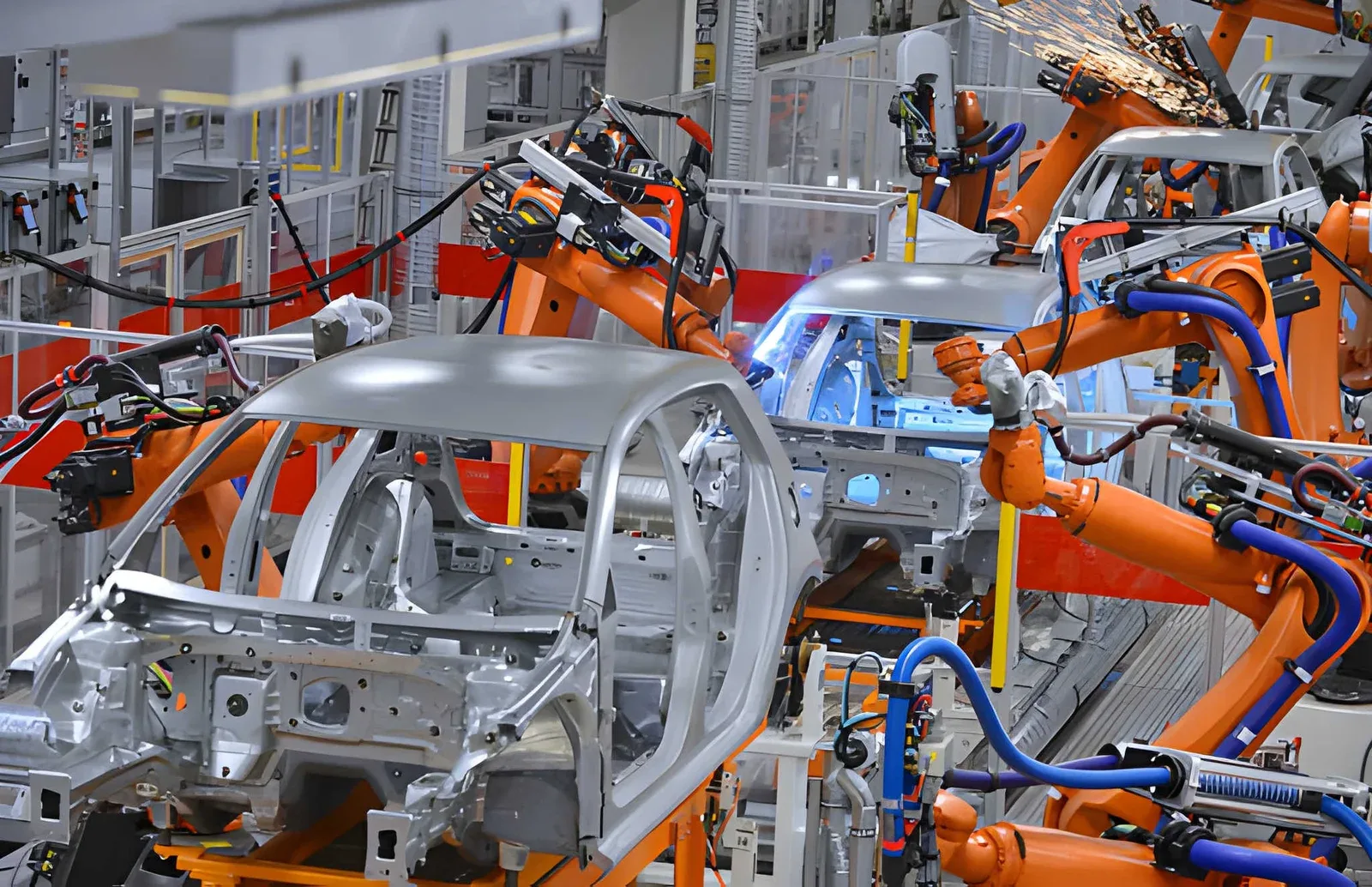lasrobots in een carrosseriefabriek