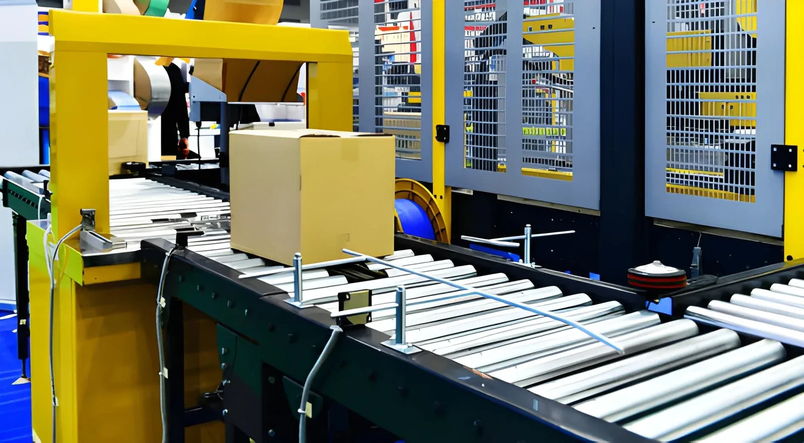 rollenbaan met dozen in een distributiecentrum