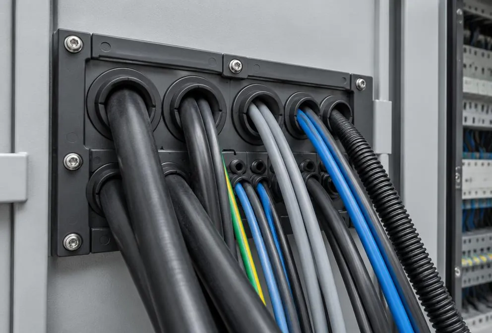 Icotek cable entry in a switch cabinet