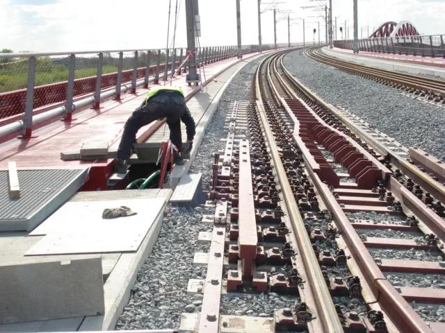 Technician at work on the railway bridge